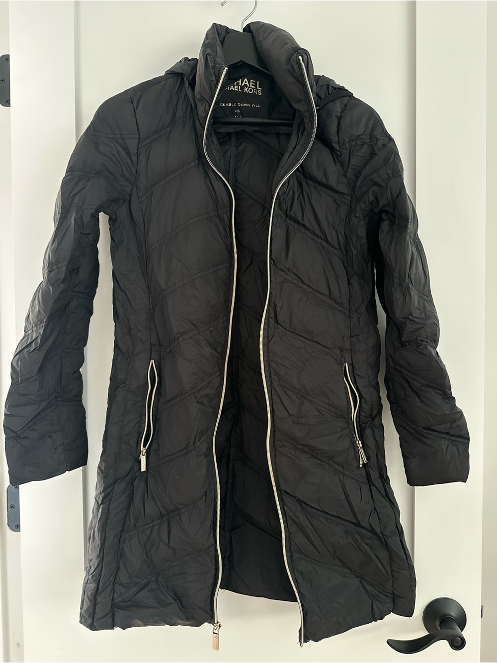 Michael Kors Black Long Quilted Hooded Puffer Coat